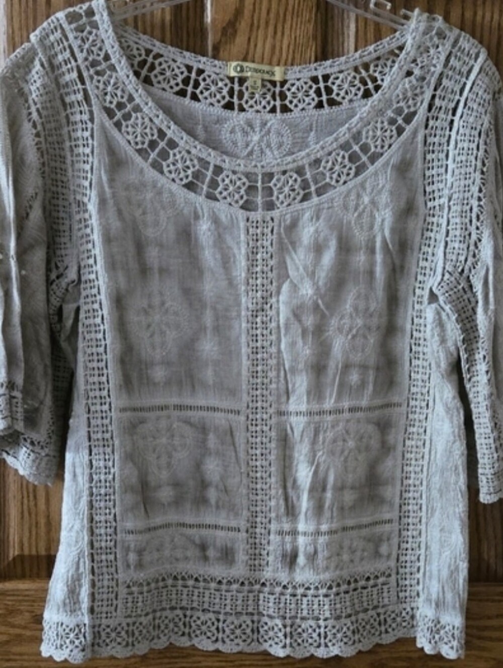 Democracy Blue Grey Overdyed Boho Peasant Cotton Blouse Sz Small